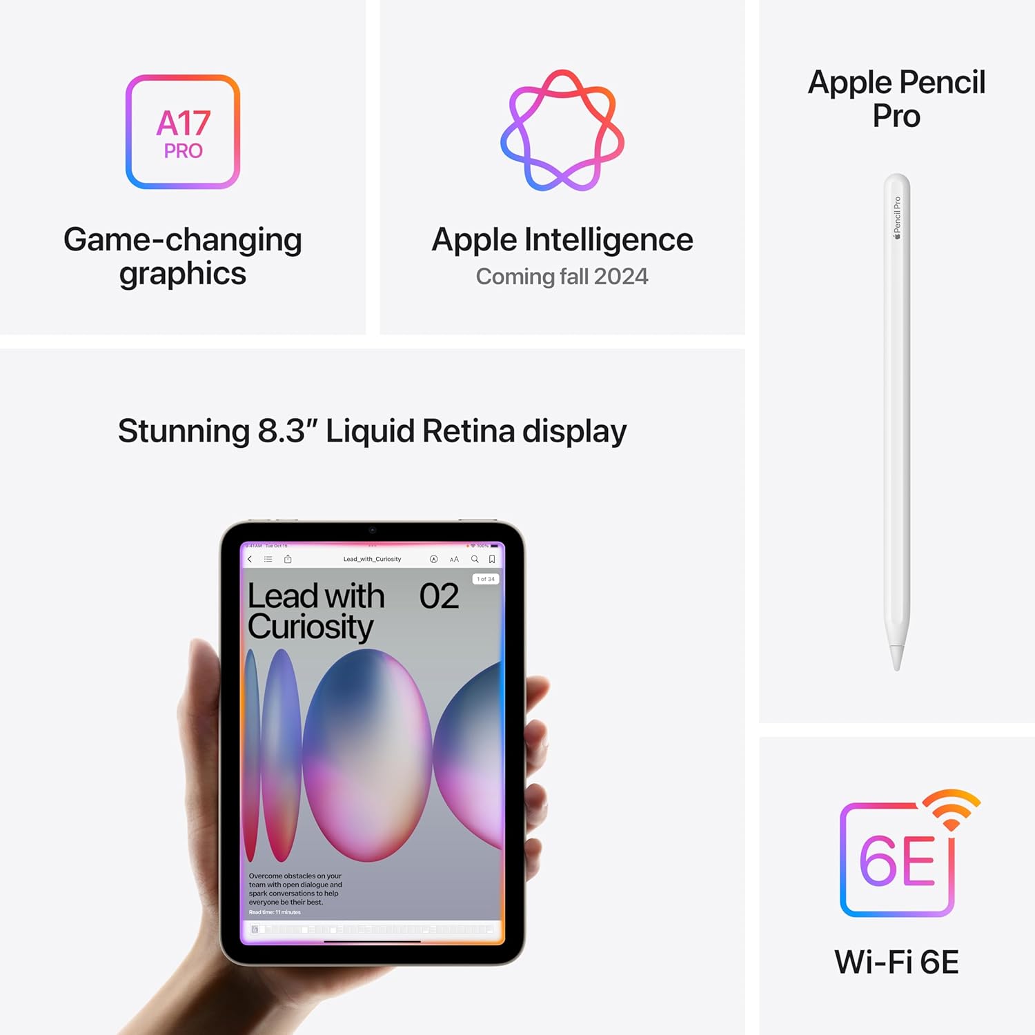 Apple iPad mini (A17 Pro): Apple Intelligence, 8.3-inch Liquid Retina Display, 128GB, Wi-Fi 6E, 12MP Front/12MP Back Camera, Touch ID, All-Day Battery Life — Space Gray