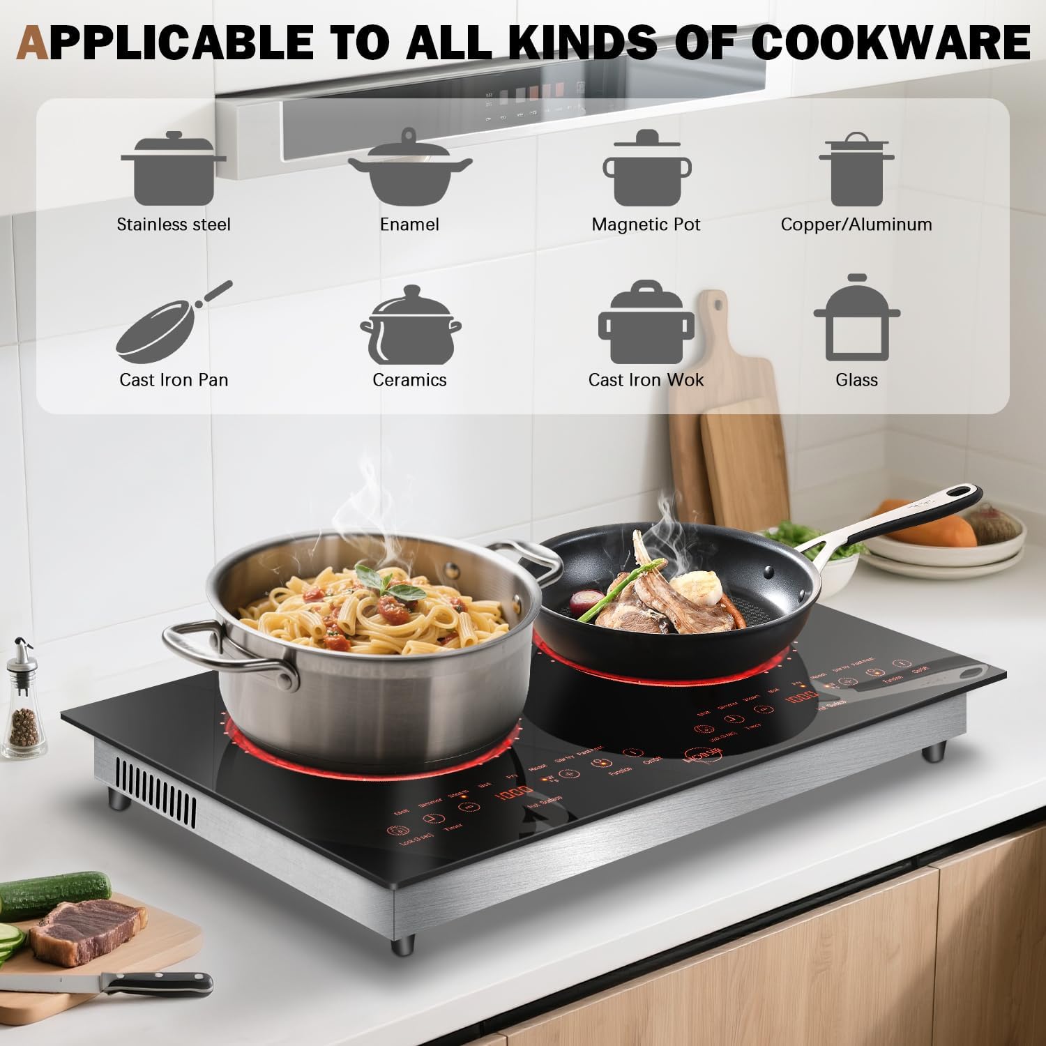 Hobsir 2 Burner Electric Cooktop 110V with Plug, Total 2000W Shared Power