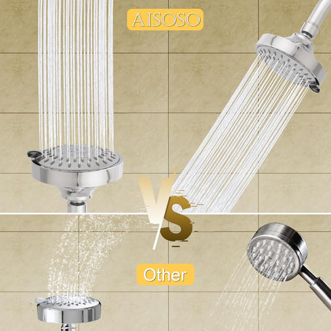 AISOSO High Pressure Rain Shower Head 5 Modes Showerhead 4.1" Chrome Silver