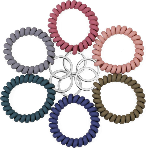LGEGE 6PCS Stretchable Wristband Wristlet Keychain Wrist Key Chain Wristlet,Spring Flexible Spiral Wrist Coil ​Wrist Key Holder Key Ring for Sauna Gym Pool ID Badge and Outdoor Sports