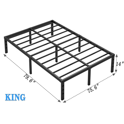 NEW JETO Metal Bed Frame-Simple and Atmospheric Metal Platform Bed Frame, Storage Space Under The Bed Heavy Duty Frame Bed, Sturdy King Size Bed Frame, Suitable for Bedroom, King