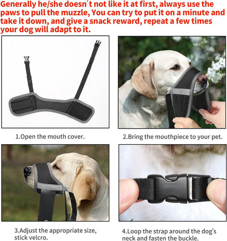 HEELE Dog Muzzle,Soft Nylon Muzzle Anti Biting Barking Chewing,Air Mesh Breathable Drinkable Adjustable Loop Pets Muzzle for Small Medium Large Dogs 4 Colors 4 Sizes (Gray, L)