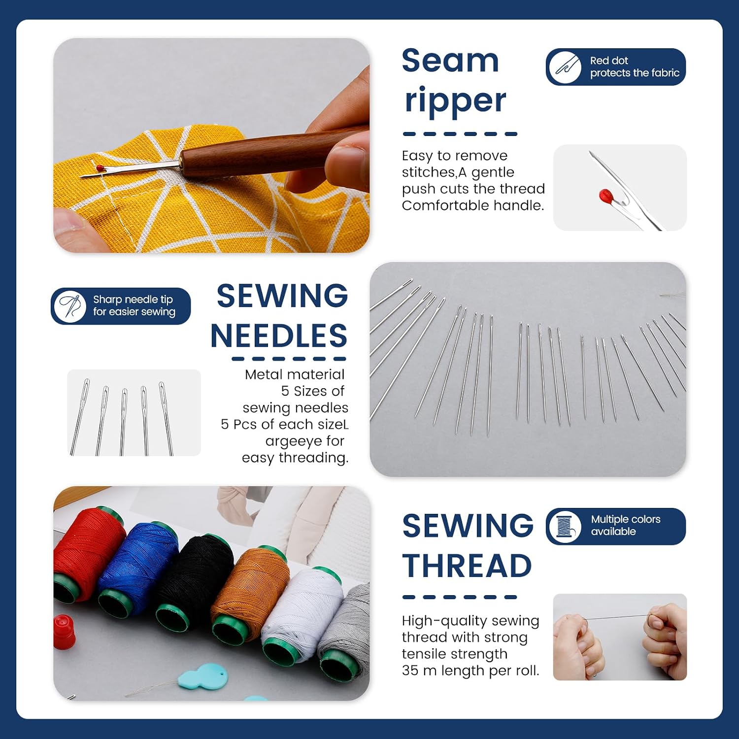 TLKKUE Sewing Kit for Adults, Steel Needles for Hand Sewing