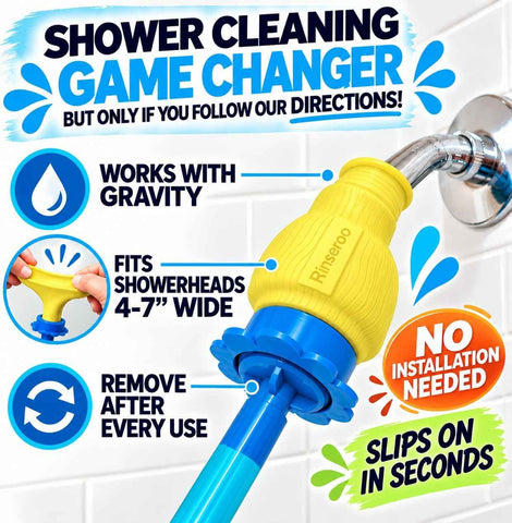 Rinseroo JUMBO Shower Cleaning Thing – Slip-On Handheld Hose Attachment for Fast, Mess-Free Shower Wall Rinsing–6 Ft Hose, Fits Up to 7" Shower Head–Temporarily Converts Standard Shower into Handheld