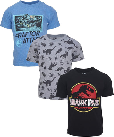 Jurassic World Jurassic Park T-Rex Boys' 3-Pack Short Sleeve Tees Toddler to Big Kid