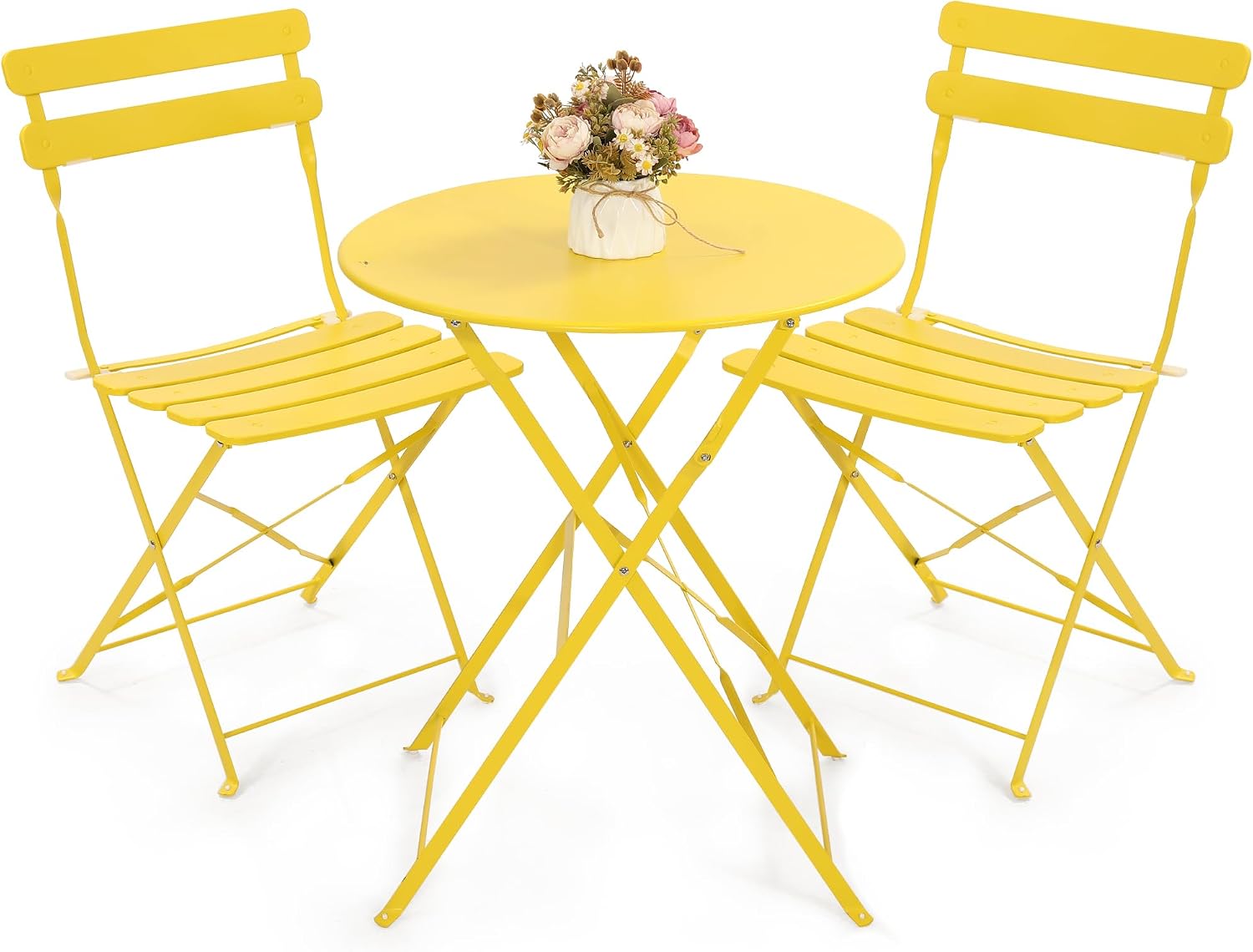Kromax Outdoor 3 Piece Patio Bistro Set, Bistro Table and Chairs, Yellow