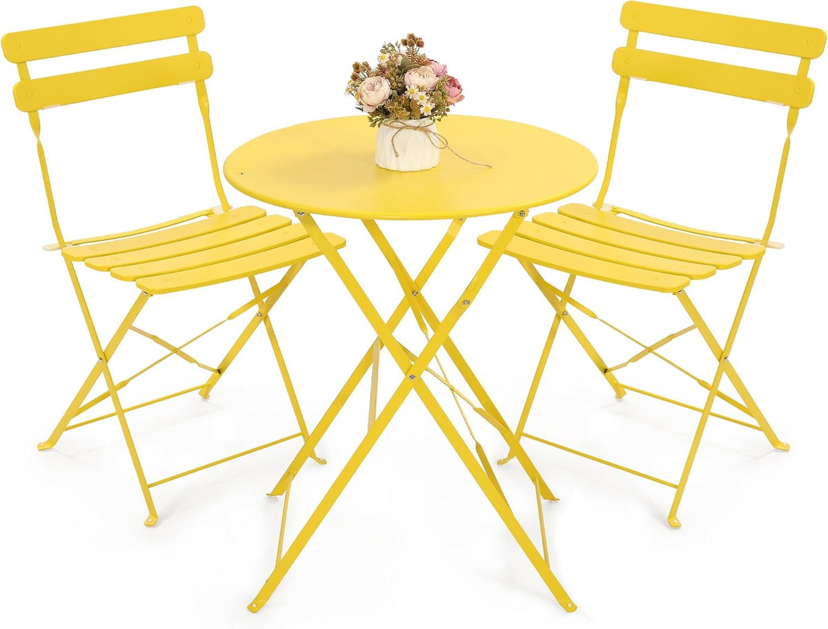 Kromax Outdoor 3 Piece Patio Bistro Set, Bistro Table and Chairs, Yellow
