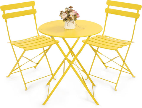 Kromax Outdoor 3 Piece Patio Bistro Set, Bistro Table and Chairs, Yellow