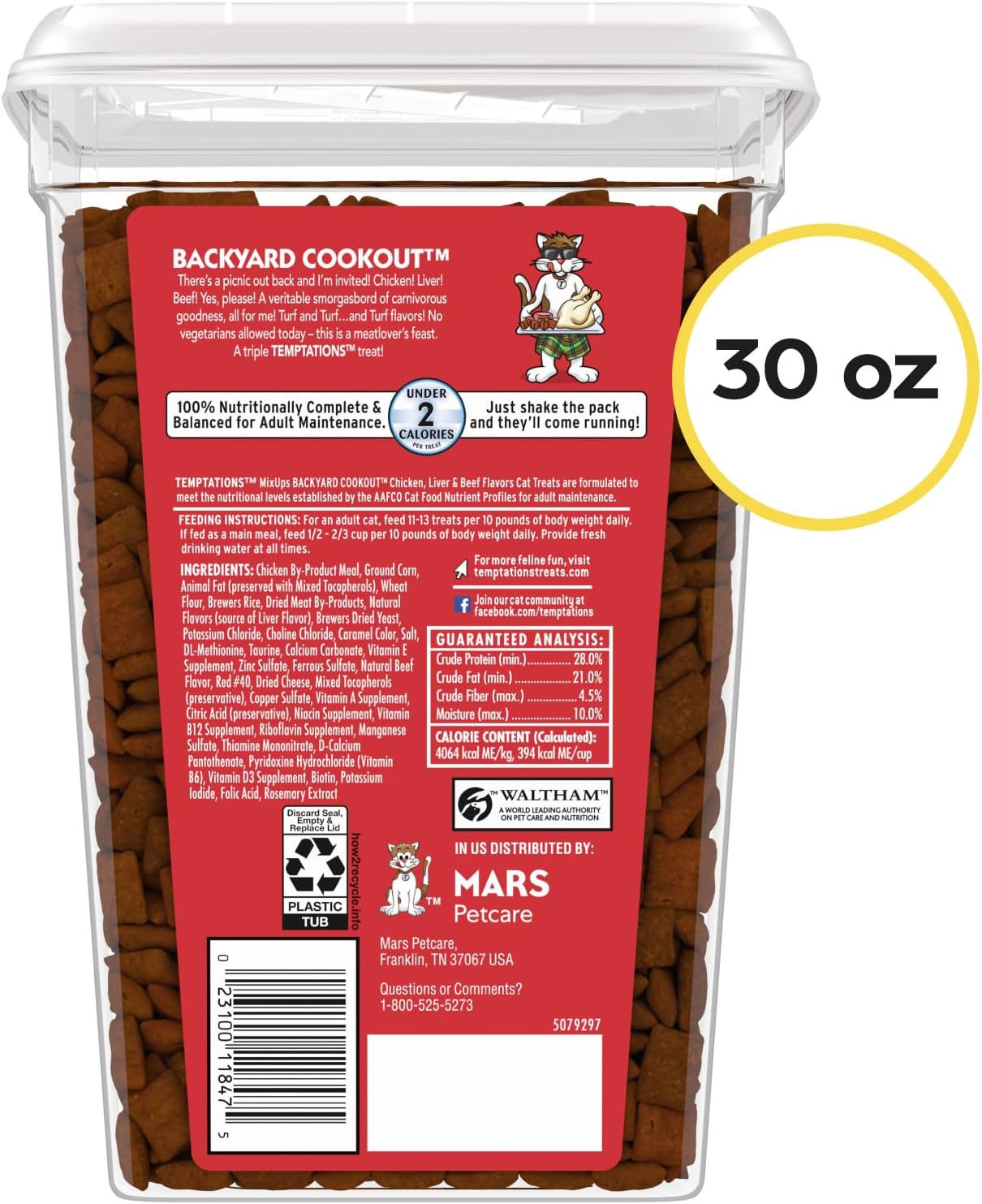 Temptations MixUps Crunchy and Soft Cat Treats, Cookout Flavor, 30 oz