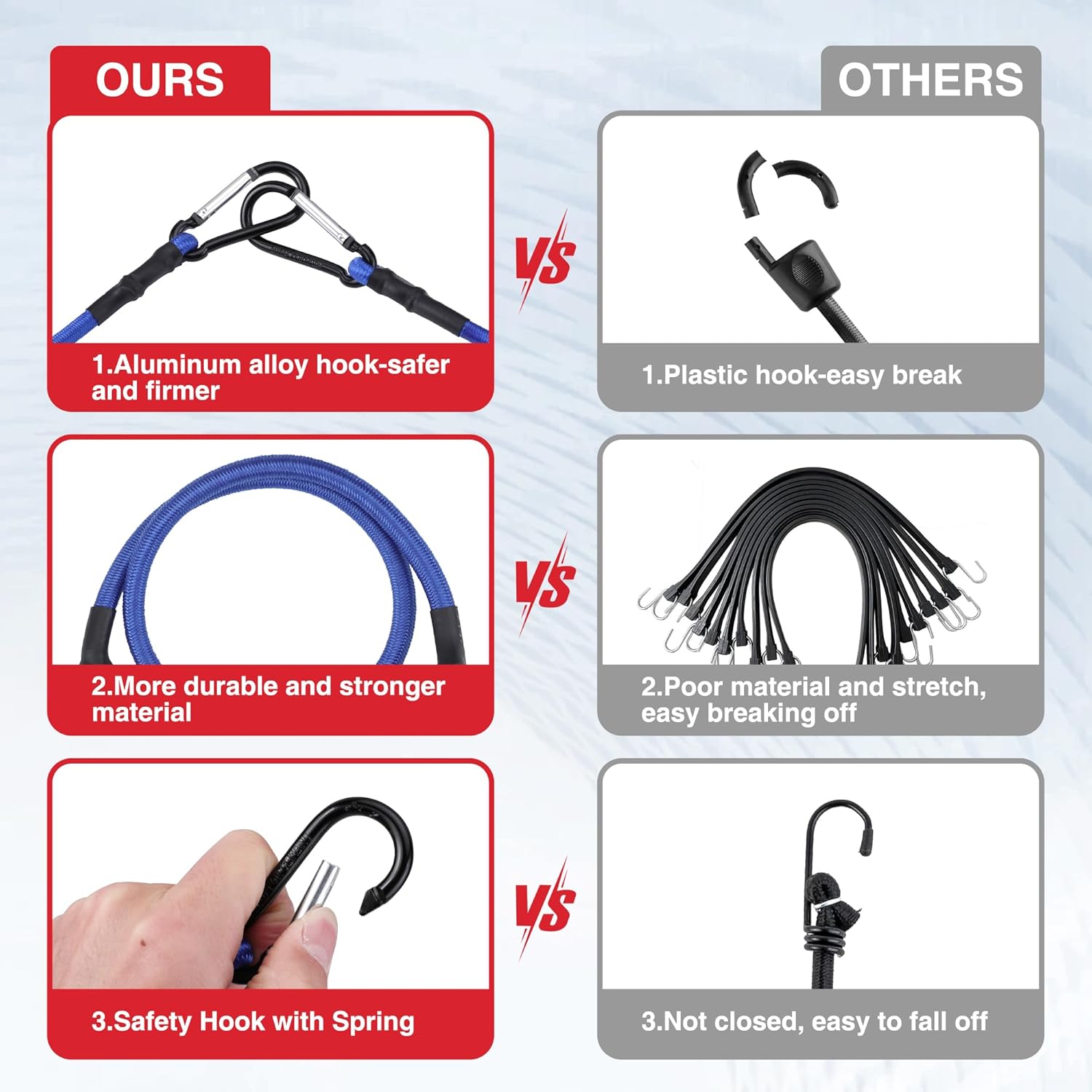 WORKPRO 24" Bungee Cords with Hooks, 4 Pack Heavy Duty Outdoor Bungee Strap