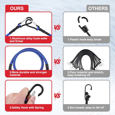 WORKPRO 24" Bungee Cords with Hooks, 4 Pack Heavy Duty Outdoor Bungee Strap