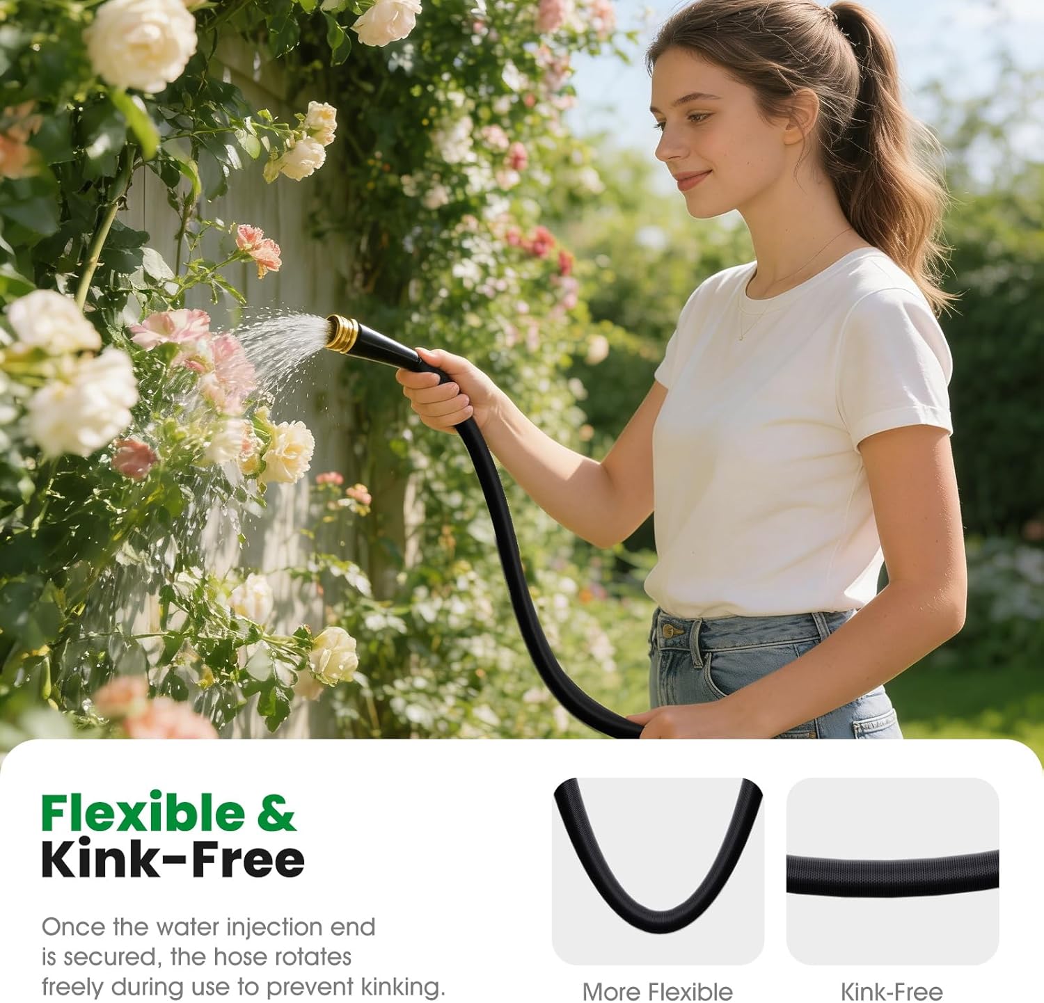 Garden Hose 100FT, Non-Expanding Water Hose Ultra Lightweight