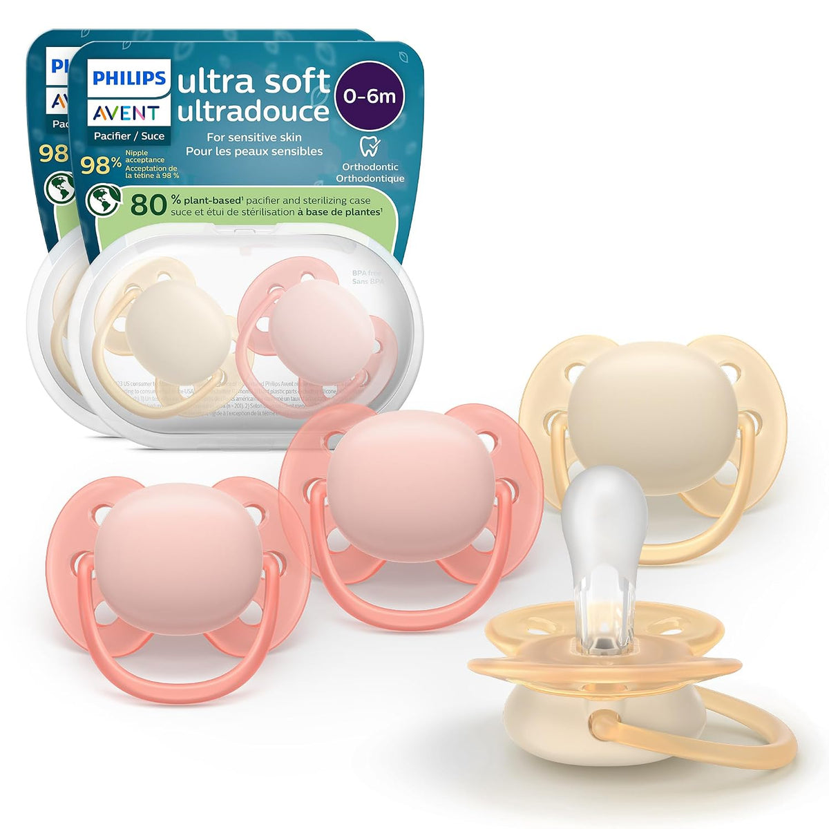 Philips Avent Ultra Soft Baby Pacifier, 0-6 Months, BPA-Free, 4-Pack