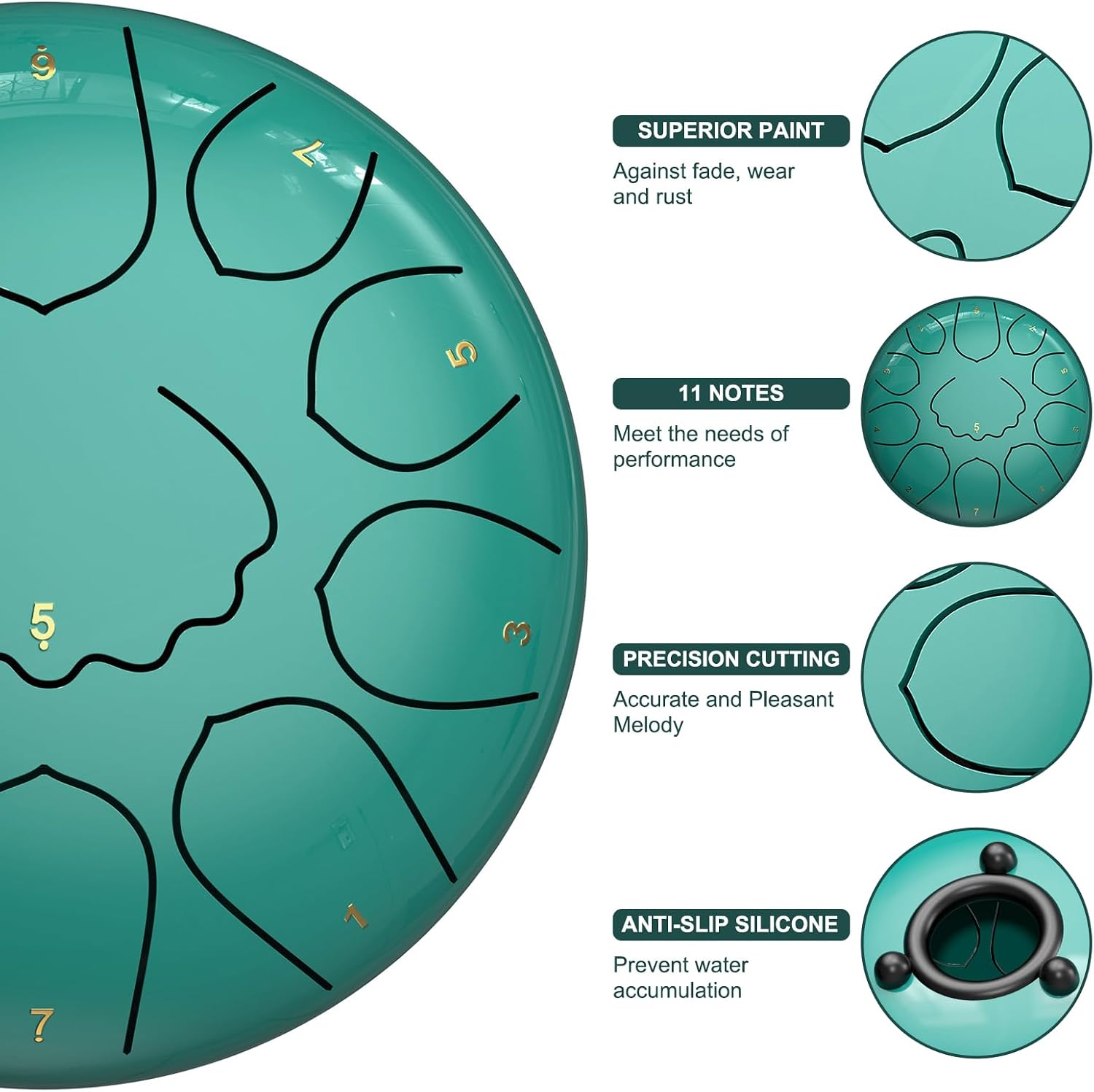 Rain Drum for Outside Garden, 8 Inches 11 Notes Steel Tongue Drum, Waterproof Meditation Rain Chime, Musical Instruments for Adult Gift with Bag, Music Book, Mallets (Lake Blue)