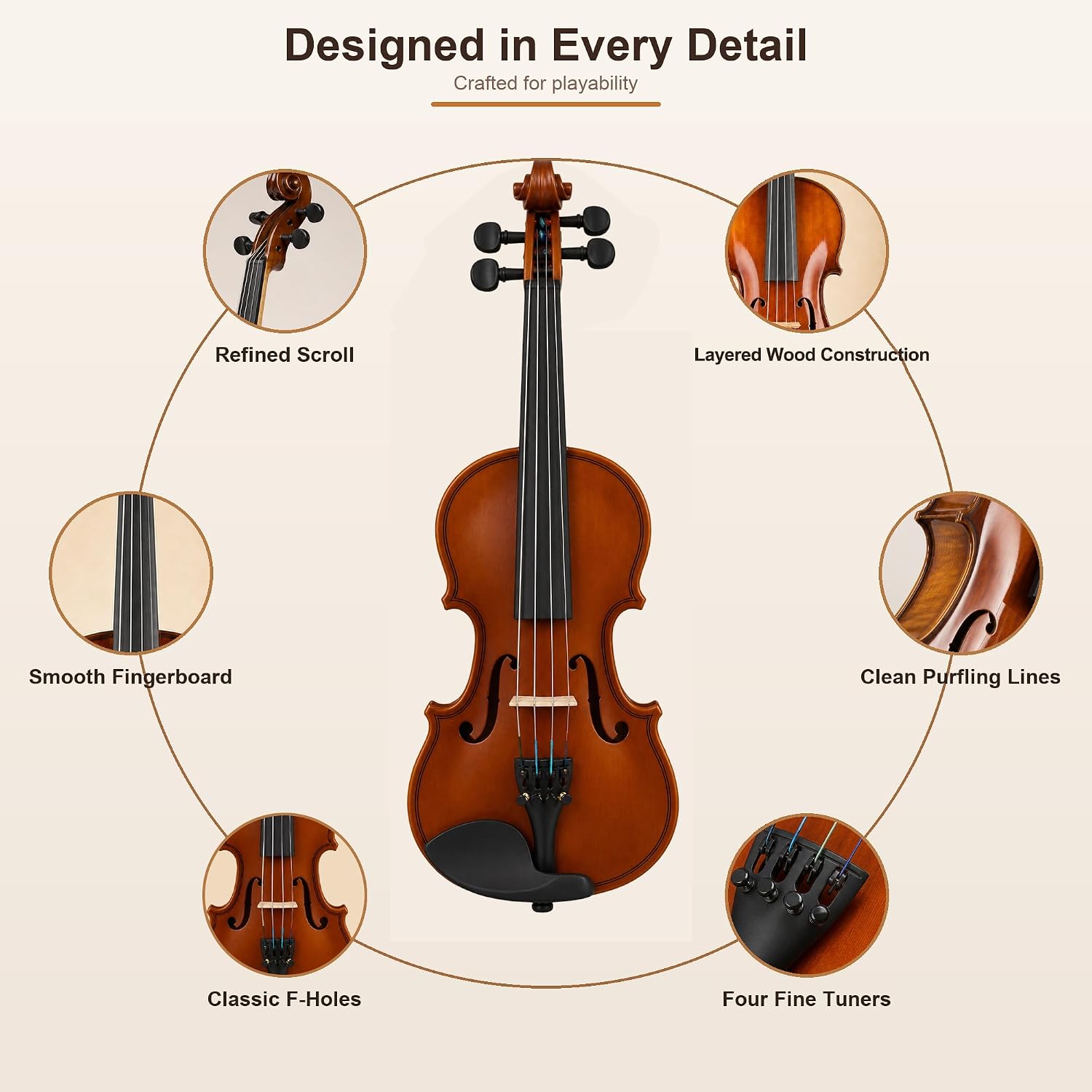 Paititi Student Violin Starter Kit with Case and Shoulder Rest - 1/8