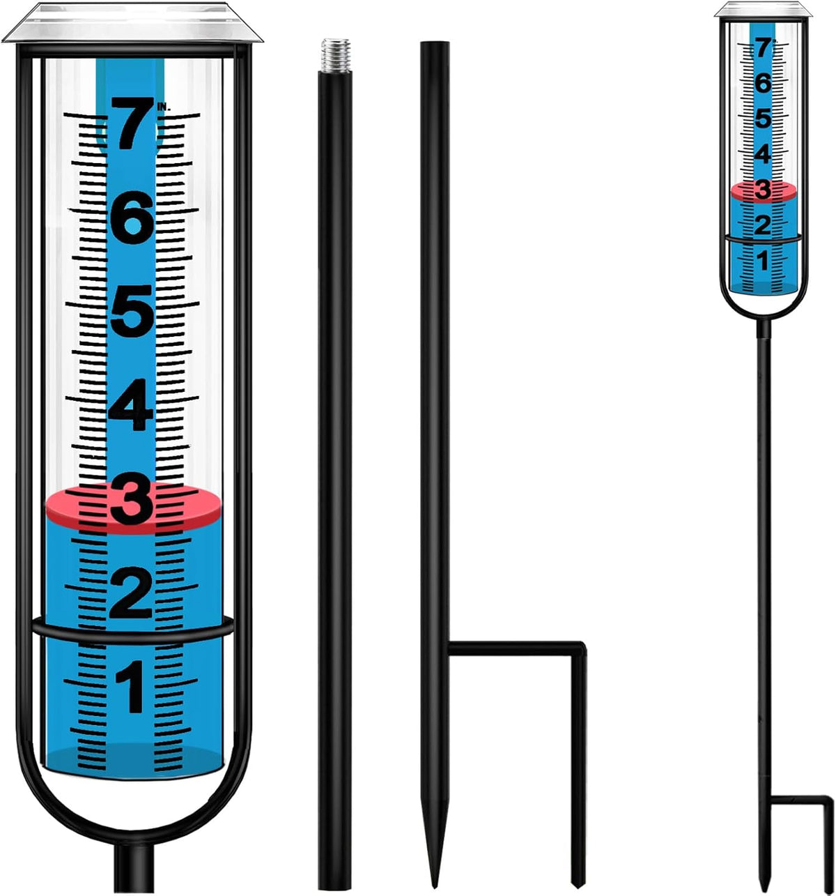 JMBay Rain Gauge Outdoor, Accurate rain gauges Outdoors Best Rated, Tall rain Gauge for Yard with Stake, Decorative rain Measure Gauge for Garden, Deck, Lawn with red Floating Buoy, Adjustable Height