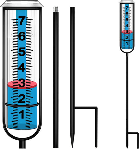 JMBay Rain Gauge Outdoor, Accurate rain gauges Outdoors Best Rated, Tall rain Gauge for Yard with Stake, Decorative rain Measure Gauge for Garden, Deck, Lawn with red Floating Buoy, Adjustable Height