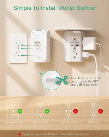 Mifaso PD20W Outlet Extender with Shelf & Night Light, Surge Protector