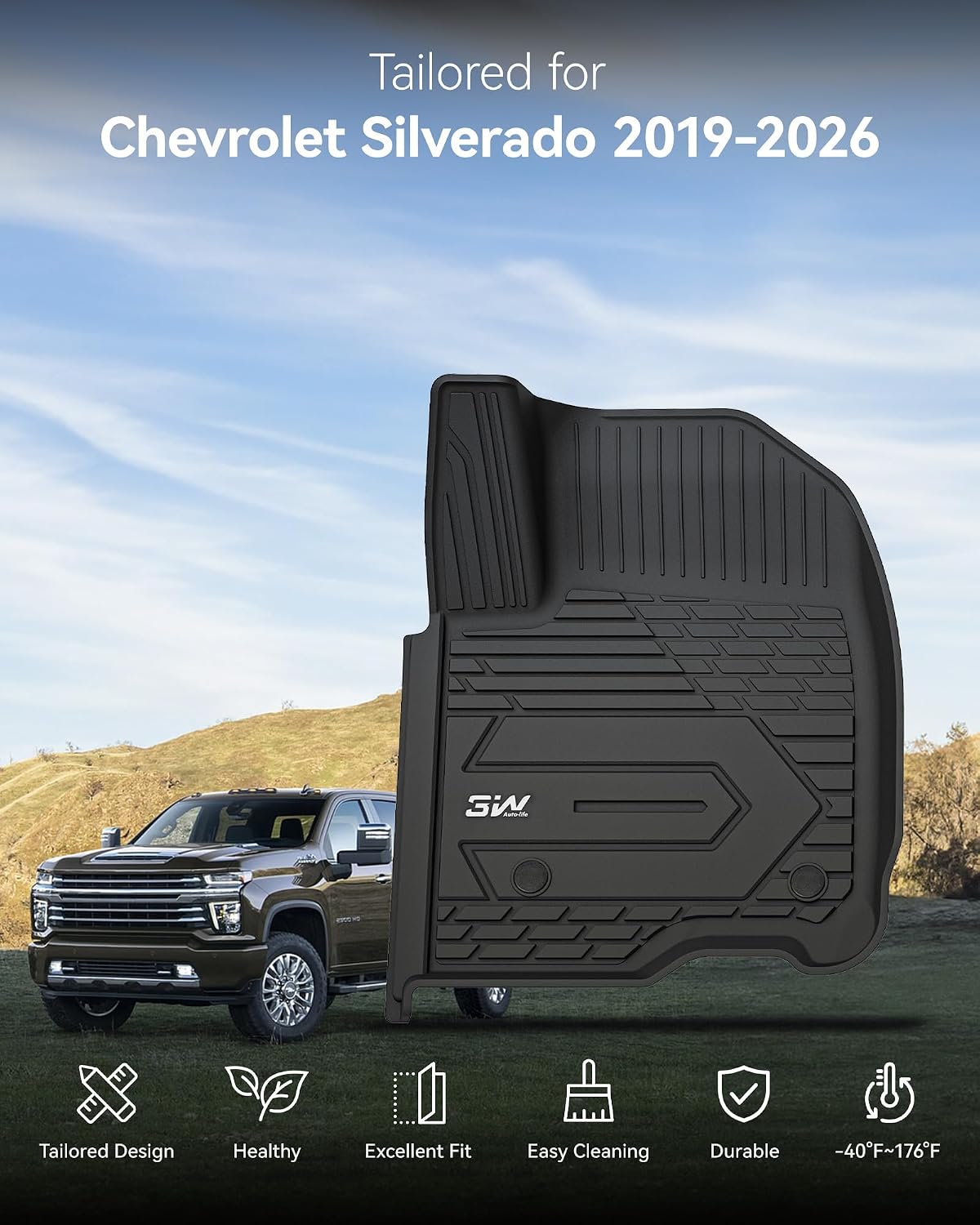 3W Floor Mats Fit for 2019-2026 Chevy Silverado/GMC Sierra 1500