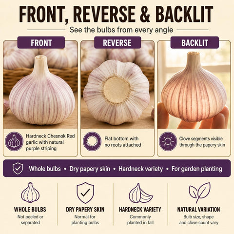 5 Pack Chesnok Red Garlic Bulbs for Planting Large Hardneck Garlic Cloves Garlic Seeds for Planting Cold Climate Ready Garlic Bulbs for Planting Home Garden Raised Beds Fall or Spring