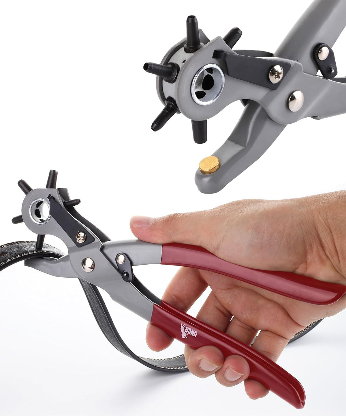 UNCO Leather Punch Tool with Multi-Hole Sizes, Belt & Leather Puncher