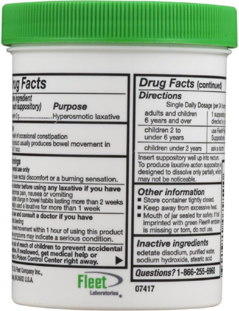 Fleet Laxative Glycerin Suppositories for Adult Constipation, 50 Count, 12 Pack