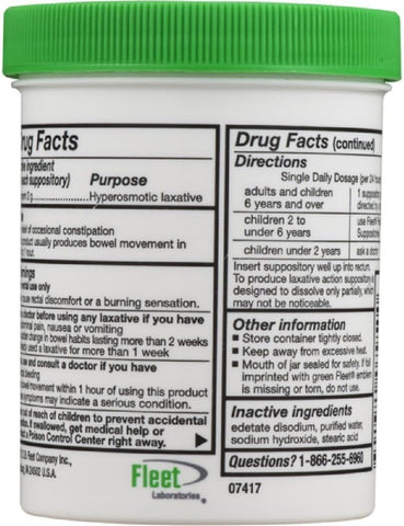 Fleet Laxative Glycerin Suppositories for Adult Constipation, 50 Count, 12 Pack