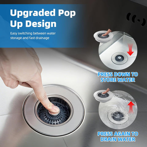 Hibbent 3 in 1 Kitchen Sink Drain Strainer, Metal Pop Up Stopper
