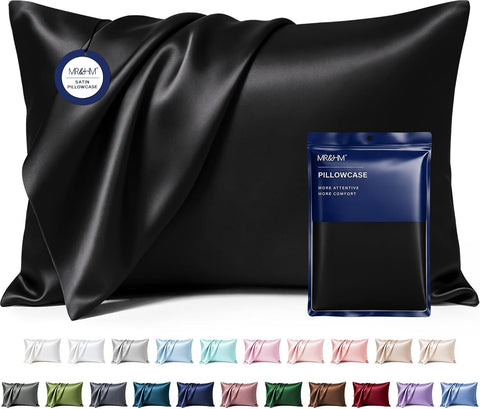 MR&HM Satin Pillowcase 2 Pack, King Size 20"x40", Black