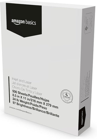 Amazon Basics Multipurpose Copy Printer Paper, 8.5 x 11 Inches, 24 lb Weight, 97 Bright White, 1500 Sheets (3 Packs of 500), for Inkjet and Laser