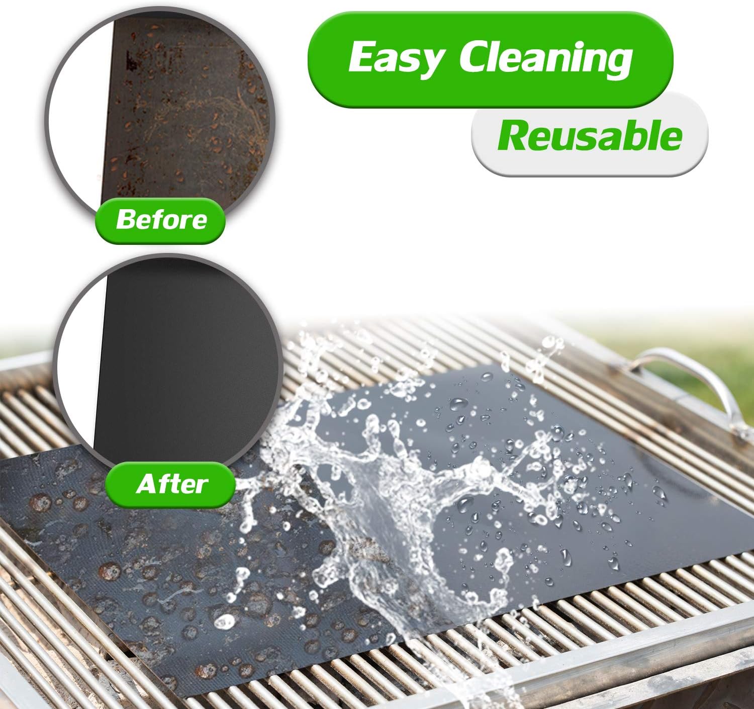 Grill Mat Set of 6, Non-Stick, 15.75 x 13 Inch, Black