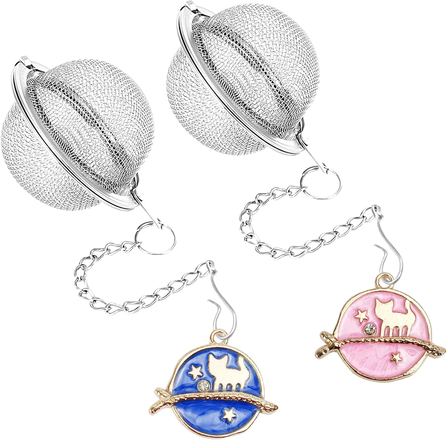 2Pcs Tea Infuser, 2.1 inch Tea Ball with Planet Cat Pendant,Tea Strainer