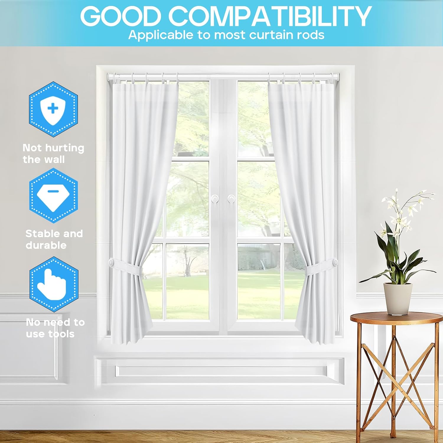 2 Pack Spring Tension Curtain Rod 32-62 inch, White
