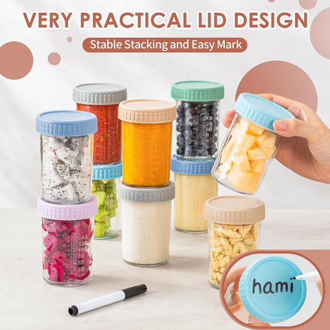 DRKIO 6 pcs Baby Food Storage Containers 8 Oz Small Glass Jars with Lids