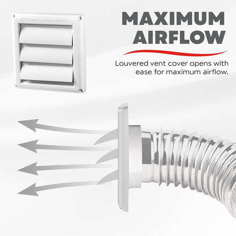 Deflecto Outdoor Dryer Vent Cover 4-Inch with Louvered Gravity Damper White