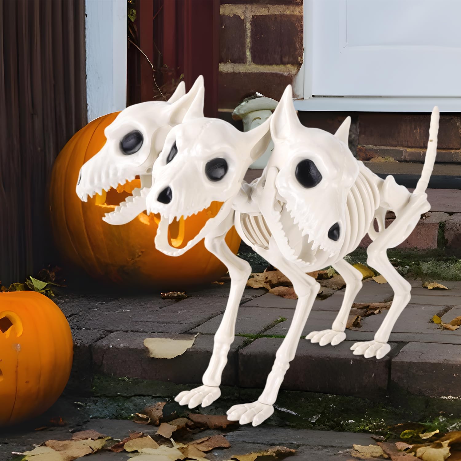 12’’ Halloween Three-Headed Dog Skeleton Statue Prop Animal Decoration