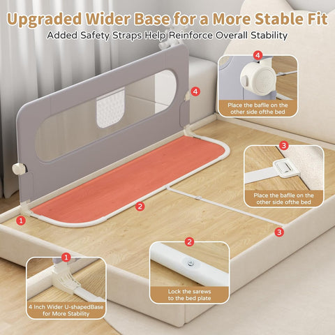 Bed Rail for Toddlers,71in Foldable Bed Rail for Baby, Baby Bed Rail Guard with Reinforced Carbon Steel Frame&Connectors for Twin Full Queen King Bed