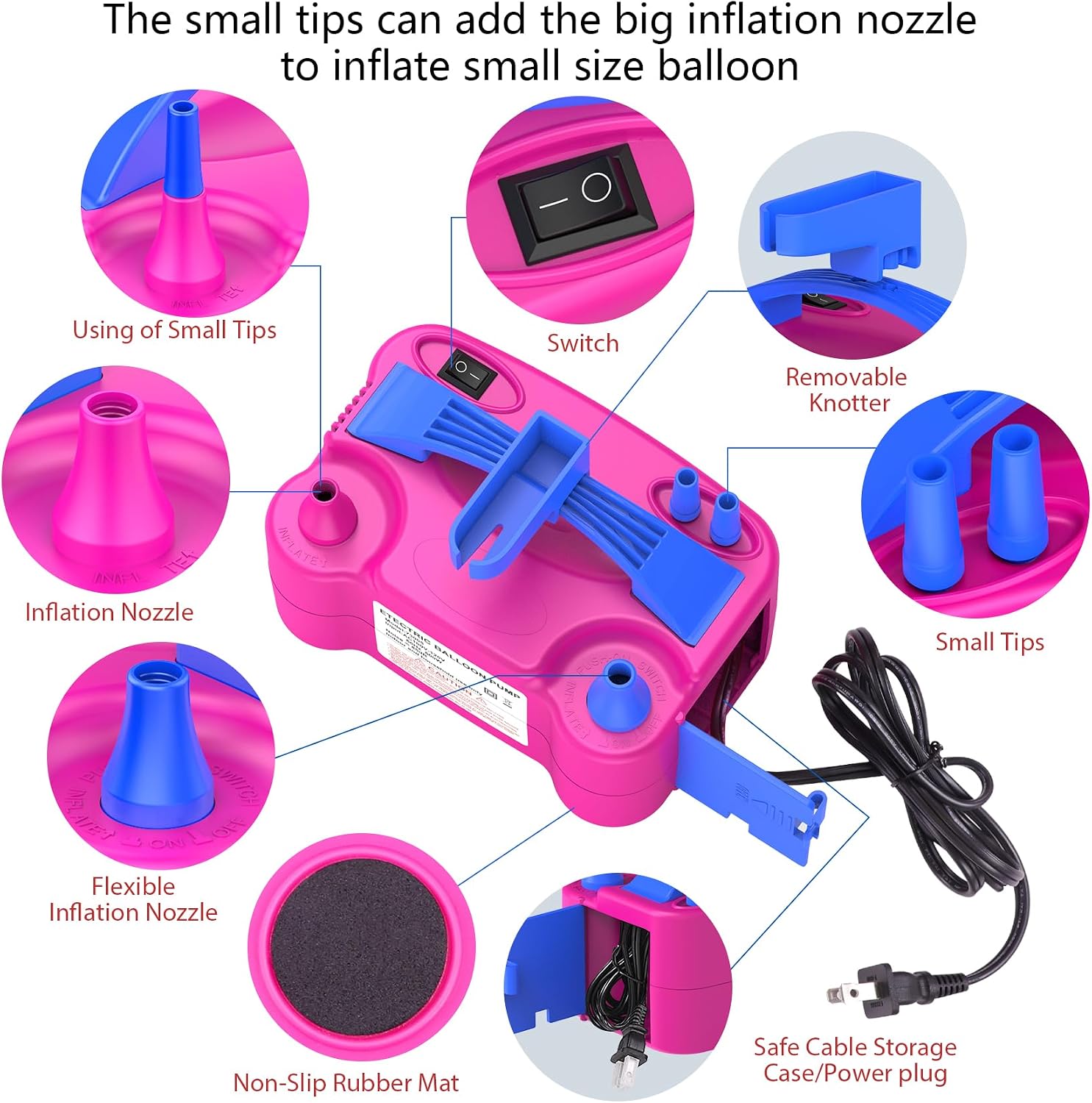 IDAODAN Electric Balloon Pump, Portable Electric Balloon Blower Machine Inflator Air Pump for Party Decorations