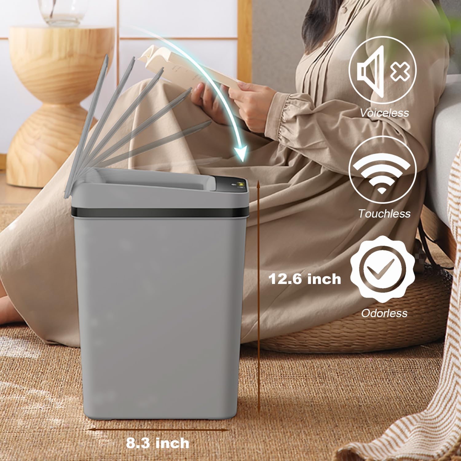 2 Pack - 2.5 Gallon Motion Sensor Bathroom Trash Can - Slim Smart Trash Can