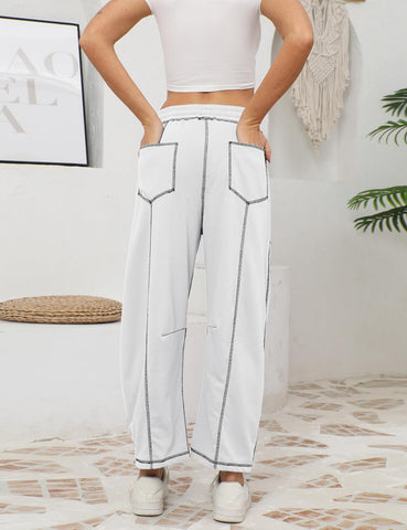 Athlisan Womens Baggy Barrel Pants Wide Leg Lounge Drawstring Sweatpants with Pockets