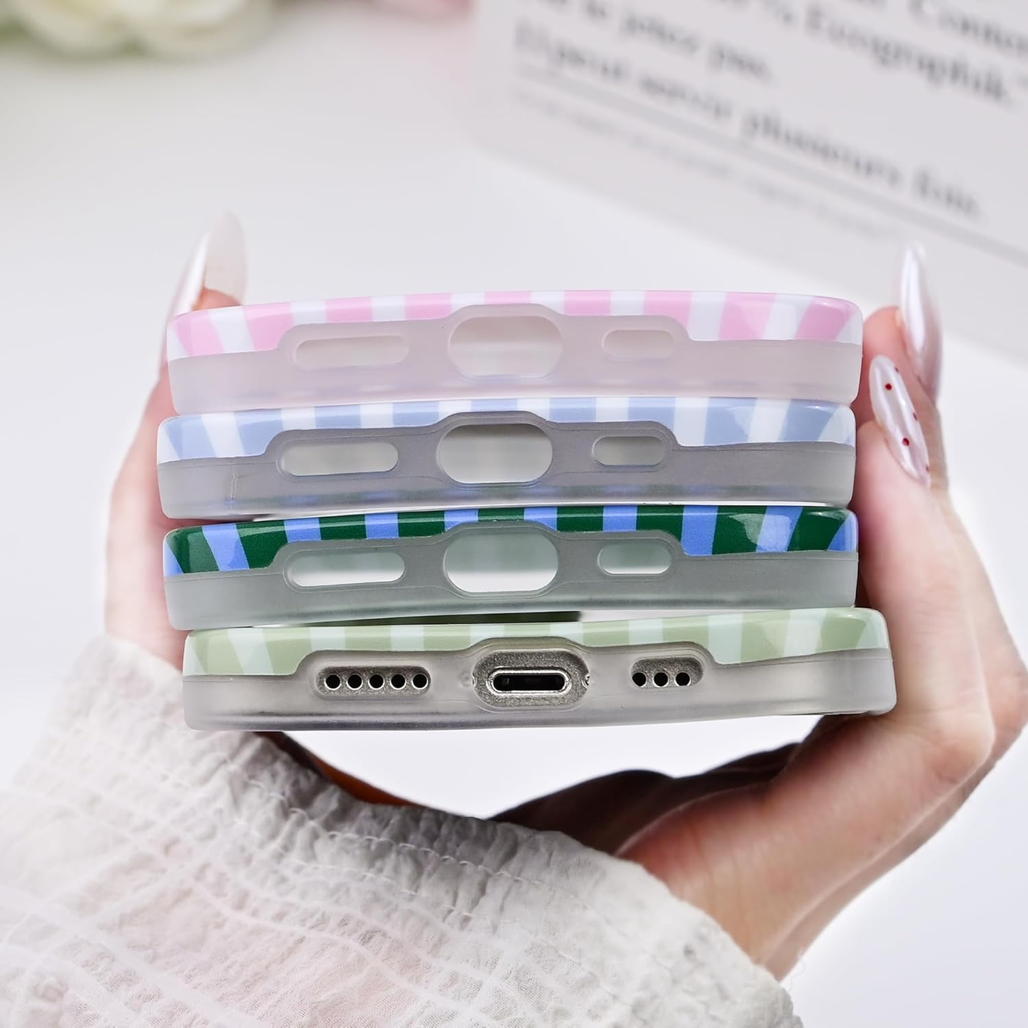 Cute Striped Case for iPhone 15 Pro 6.1",Pink/Yellow