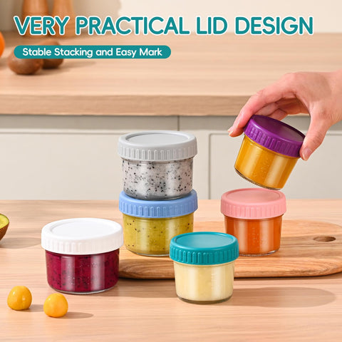 Dehov 6-Piece Glass Baby Food Containers with Lids,4&8 OZ Small Glass Freezer Safe Baby Food Storage Jars,Leak Proof Baby Food Grade Puree Containers