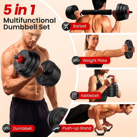 Adjustable Dumbbell Set, 20/33/45/70/90lbs Free Weight Set with Connector, 5-in-1 Dumbbell Set for Barbells, Kettlebells, Push up Stand, Weight Plate, Home Gym Suitable Men/Women