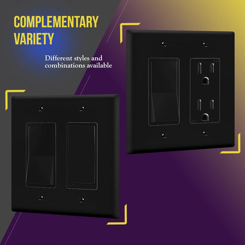 ENERLITES 2-Gang Black Mid-Size Decorator Switch Outlet Wall Plate, 10 Pack