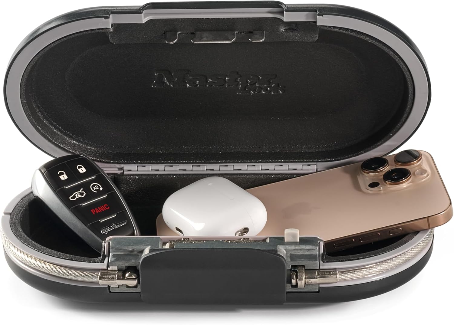Master Lock Small Travel Safe with Cable, Gray Combination Lock Box, 5900D