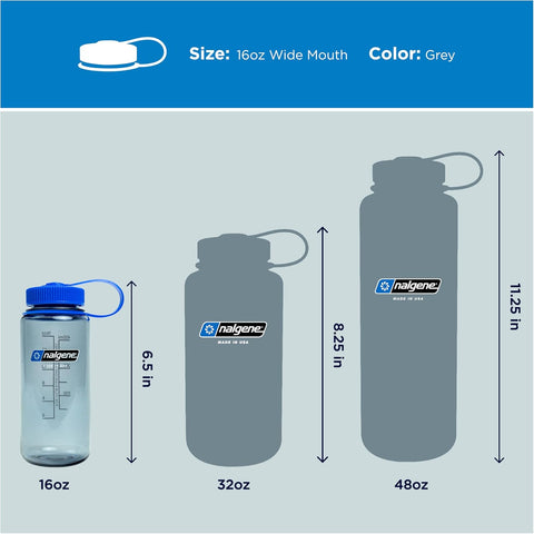 Nalgene 16 oz Wide Mouth Water Bottle, Grey