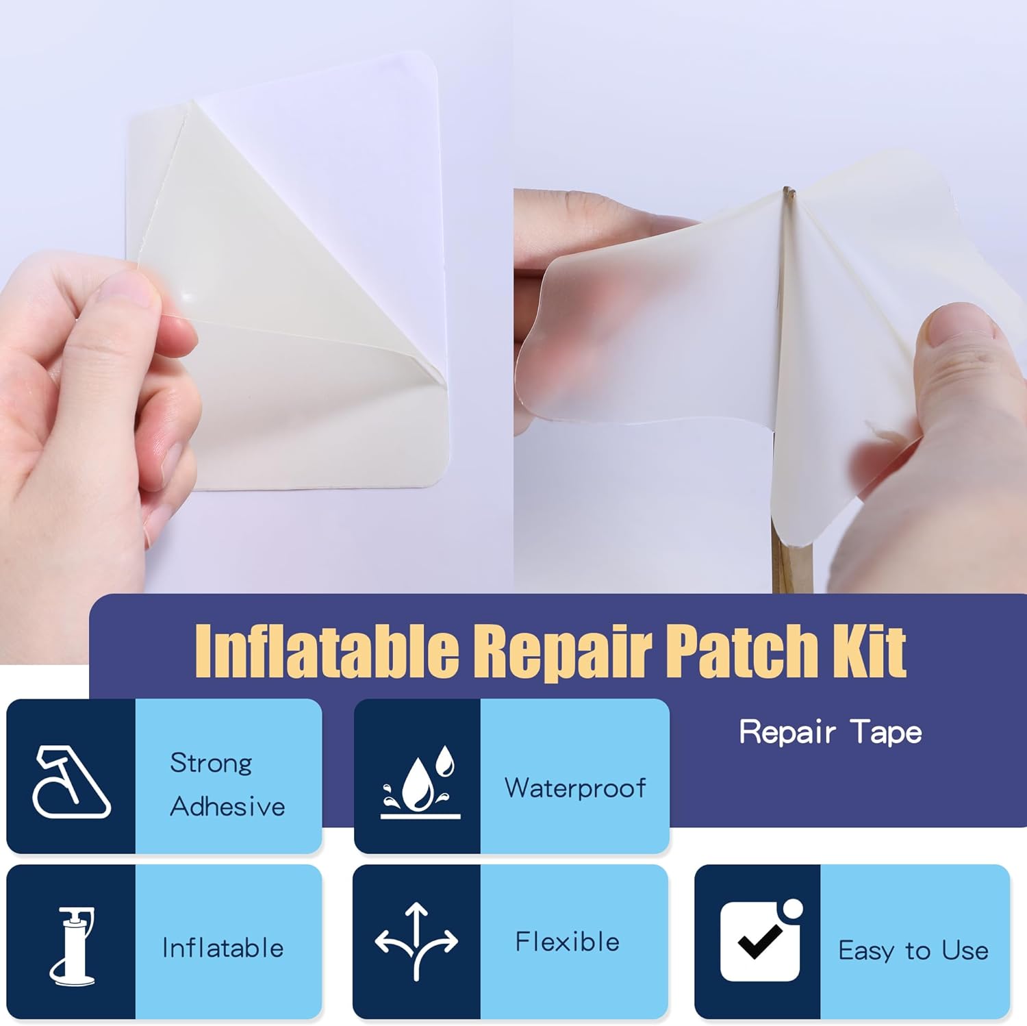 Breliter Inflatable Patch Repair Kit - Waterproof TPU Pool Repair Tape, Heavy Duty Repair Patch for Air Mattress, Bounce House, Inflatable Toys, Tent, Swimming Ring - 10 Packs of 2.5in x 2.5in, Square