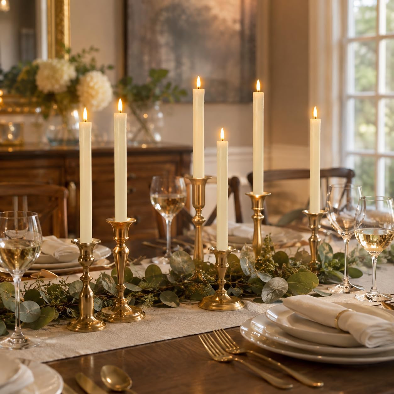 Lezonic Flameless Taper Candles with Remote Timer, Battery Operated Flickering LED Fake Candles for Dining Table Centerpiece Wedding Christmas Mantel Decor, 0.8 x 9.5 inch