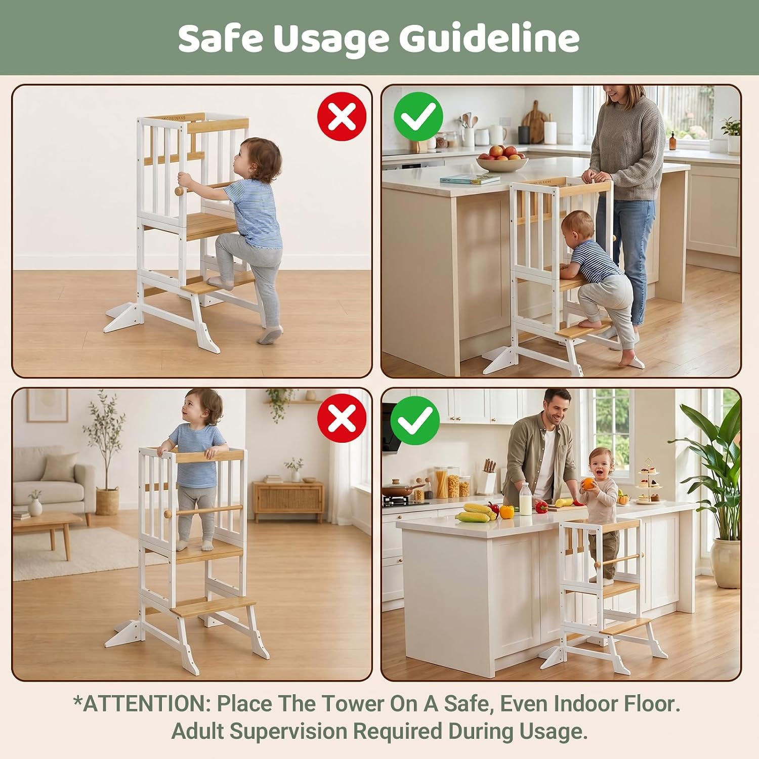 COSYLAND Toddler Standing Tower - Adjustable Height Kitchen Stool Helper