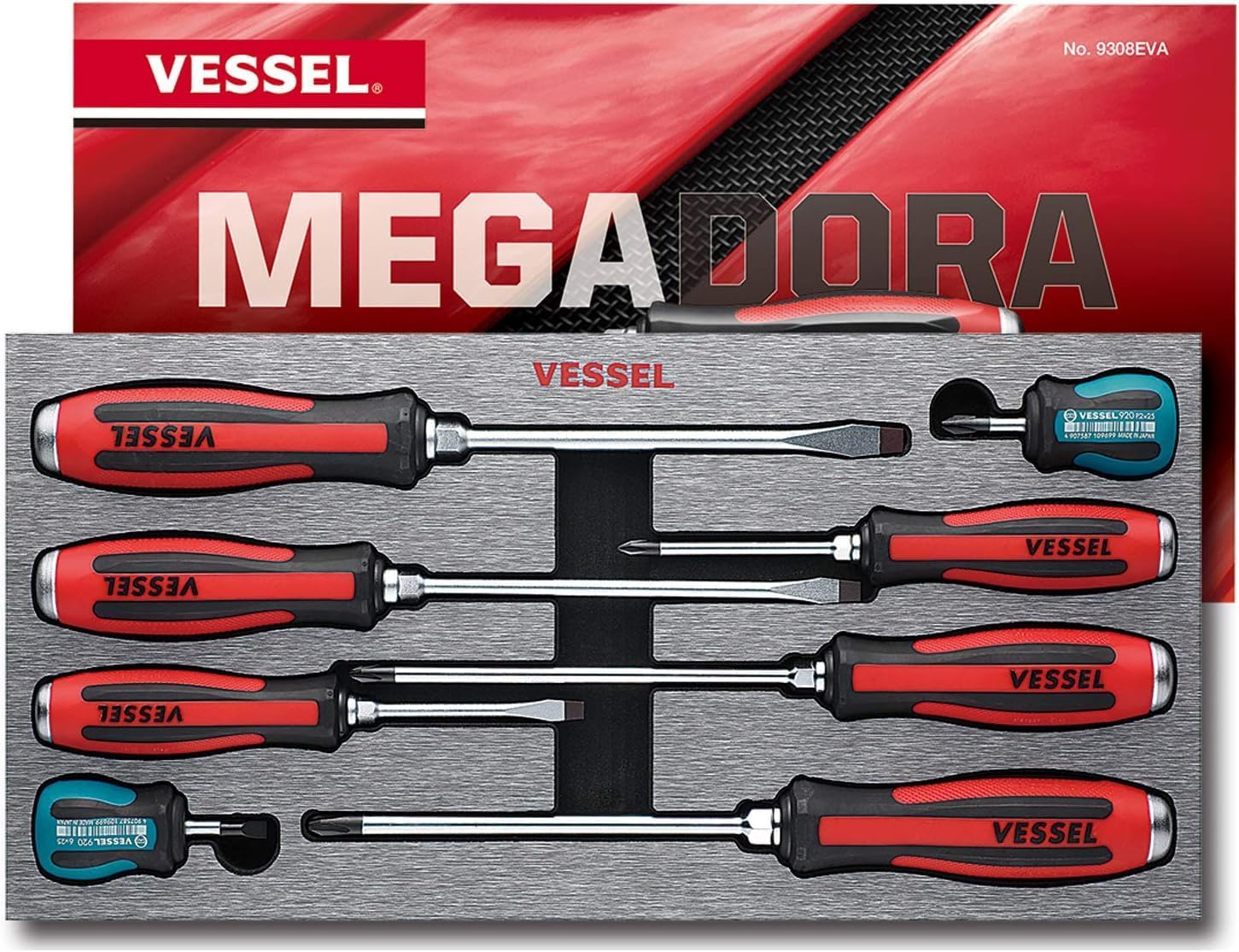 VESSEL MEGADORA Tang-Thru Screwdriver 8PC. Set (EVA foam)